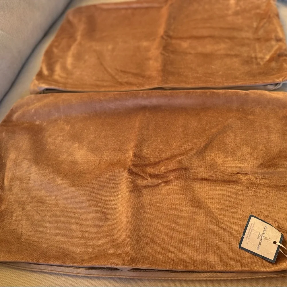 Williams Sonoma Blush and  Beige Linen Lumbar Pillow Covers Set